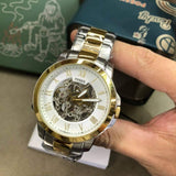 Fossil Grant Automatic Skeleton White Dial Two Tone Steel Strap Watch for Men - ME3112