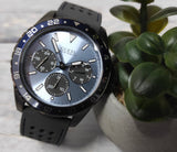 Guess Odyssey Blue Dial Grey Rubber Strap Watch For Men - W1108G6