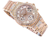 Guess Moonlight Multi Function Diamonds White Dial Rose Gold Steel Strap Watch for Women - GW0320L3