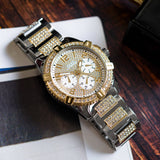 Guess Frontier Chronograph Crystals Silver Dial Two Tone Steel Strap Watch for Men - W0799G4