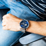 Tommy Hilfiger Weston Chronograph Blue Dial Silver Mesh Bracelet Watch For Men - 1710504