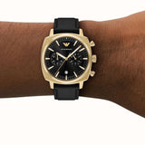 Emporio Armani Ruggero Chronograph Black Dial Black Leather Strap Watch for Men - AR11690