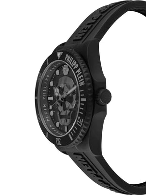 Philipp Plein The $kull Diver Black Dial Black Stainless Steel Strap Watch For Men- PWOAA0922