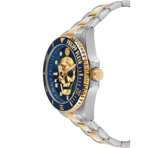 Philipp Plein The $kull Diver Blue Dial Silver With Gold Stainless Steel Strap Watch For Men- PWOAA0722
