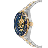 Philipp Plein The $kull Diver Blue Dial Silver With Gold Stainless Steel Strap Watch For Men- PWOAA0722