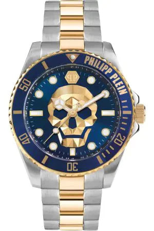 Philipp Plein The $kull Diver Blue Dial Silver With Gold Stainless Steel Strap Watch For Men- PWOAA0722
