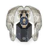 Philipp Plein The $kull Diver Blue Dial Silver With Gold Stainless Steel Strap Watch For Men- PWOAA0722