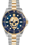 Philipp Plein The $kull Diver Blue Dial Two Tone Steel Strap Watch For Men- PWOAA0722
