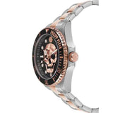 Philipp Plein The $kull Diver Black Dial Silver With Rose Gold Stainless Steel Strap Watch For Men- PWOAA0822