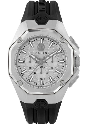 Philipp Plein Octagon Silver Dial Black Silicone Strap Watch for Men  - PWTBA0123