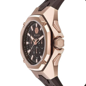 Philipp Plein Octagon Rose Gold Dial Brown Silicone Strap Watch for Men  - PWTBA0223