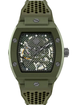 Philipp Plein The Skeleton Green Dial Green Silicone Strap Watch for Men- PWVBA0223