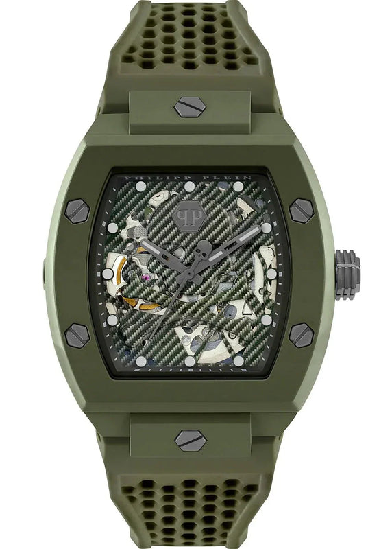 Philipp Plein The Skeleton Green Dial Green Silicone Strap Watch for Men- PWVBA0223
