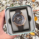 Fossil Boyfriend Automatic Skeleton Grey Dial Grey Leather Strap Watch for Women - ME3089