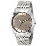 Gucci G Timeless Brown Dial Silver Steel Strap Watch For Men - YA126406