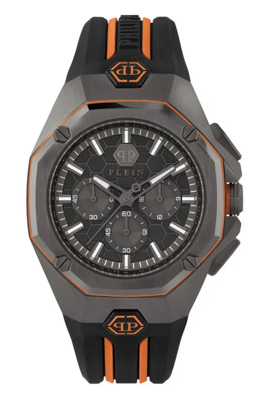 Philipp Plein Octagon Black Grey Black And Orange Silicone Strap Watch for Men - PWTBA0523