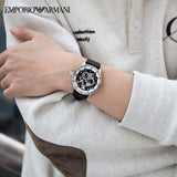 Emporio Armani Renato Chronograph Automatic Black Dial Black Leather Strap Watch For Men - AR60051