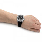 Emporio Armani Renato Chronograph Automatic Black Dial Black Leather Strap Watch For Men - AR60051