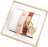 Versace Medusa Lock Icon Gold Dial Red Leather Strap Watch for Women - VEDW00319