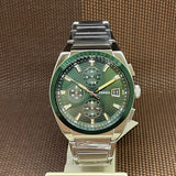 Fossil Everett Chronograph Green Dial Silver Steel Strap Watch for Men - FS5964