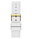 Guess Queen Quartz Gold Dial White Silicone Strap Watch For Women - GW0536L2