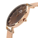 Daniel Wellington Petite Amber Brown Dial Gold Mesh Strap Watch For Women - DW00100476