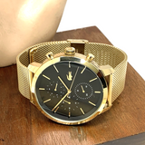 Lacoste Replay Chronograph Black Dial Gold Steel Strap Watch for Men - 2011195