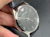 Emporio Armani Classic Quartz Black Dial Black Leather Strap Watch For Men - AR1865