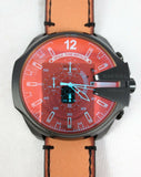 Diesel Mega Chief Chronograph Black Dial Brown Leather Strap Watch For Men - DZ4476