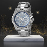 Guess Commander Chronograph Blue Dial Silver Steel Strap Watch for Men - GW0056G2