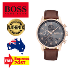 Hugo Boss Navigator Grey Dial Brown Leather Strap Watch for Men - 1513496