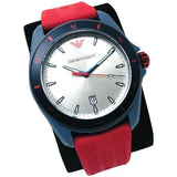 Emporio Armani Sigma Silver Dial Red Silicone Strap Watch for Men - AR11219