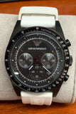 Emporio Armani Sportivo Chronograph Black Dial White Rubber Strap Watch For Men - AR6112