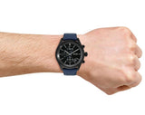 Hugo Boss Grand Prix Chronograph Black Dial Blue Leather Strap Watch for Men - 1513563