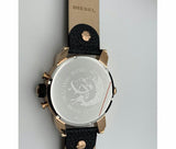 Diesel Little Daddy Black & Gold Dial Black Leather StrapWatch For Men - DZ7282