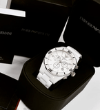 Emporio Armani Ceramic Chronograph White Dial White Ceramic Strap Watch For Men - AR1424