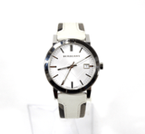 Burberry The City Silver Dial White Leather Strap Watch for Women - BU9019