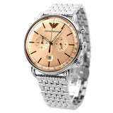 Emporio Armani Aviator Chronograph Beige Dial Silver Steel Strap Watch For Men - AR11239