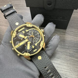 Diesel Mr Daddy Chronograph Black Dial Black Leather Strap Watch For Men - DZ7371