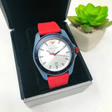 Emporio Armani Sigma Silver Dial Red Silicone Strap Watch for Men - AR11219
