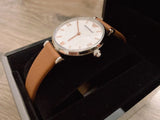 Emporio Armani Gianni T-Bar White Dial Brown Leather Strap Watch for Women - AR1988