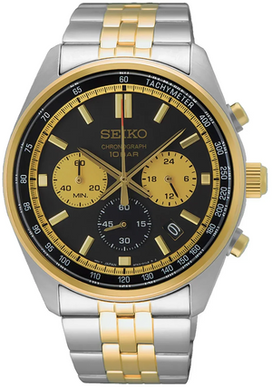 Seiko Sport Chronograph Black Dial Two Tone Steel Strap Watch for Men - SSB430P1