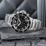 Emporio Armani World Explorer Black Dial Silver Steel Strap Watch for Men - AR11739