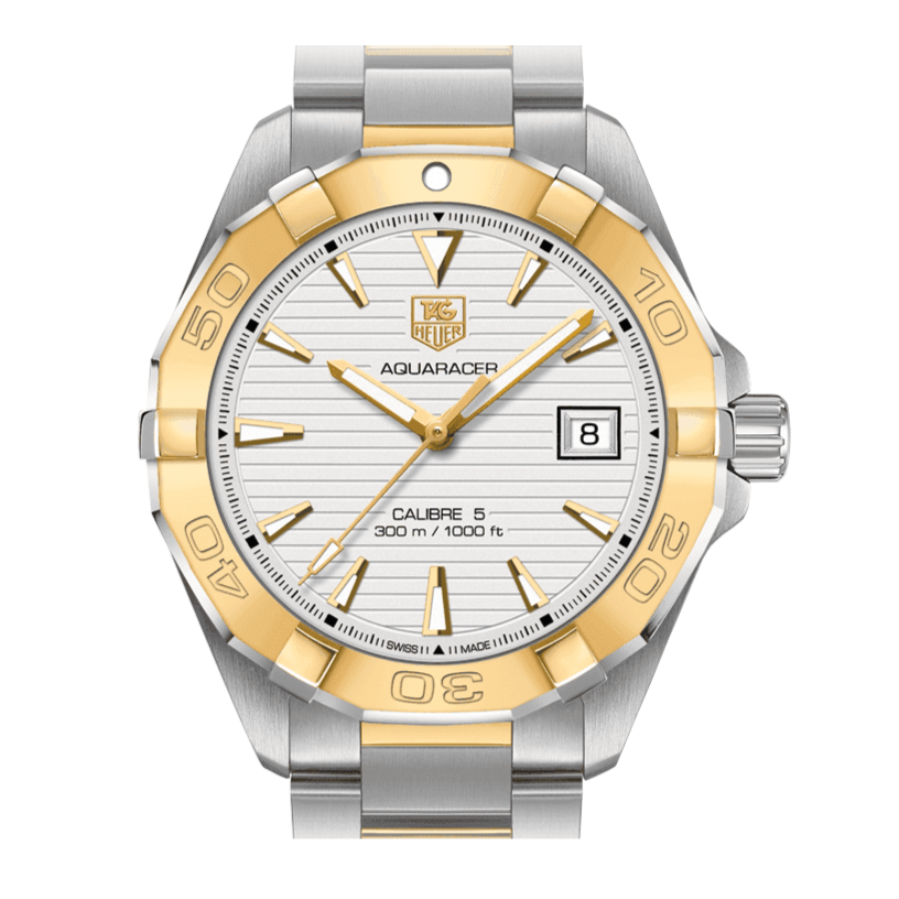 Tag Heuer Aquaracer Calibre 5 Automatic White Dial Two Tone Steel Strap Watch for Men - WAY2151.BD0912