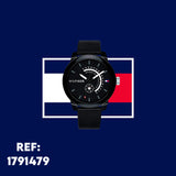 Tommy Hilfiger Denim Quartz Black Dial Black Leather Strap Watch for Men - 1791479