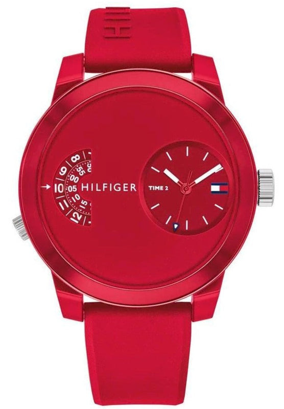 Tommy Hilfiger Denim Red Dial Red Rubber Strap Watch for Men - 1791557