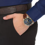 Tommy Hilfiger Deacan Blue Dial Brown Leather Strap Watch for Men - 1791549