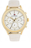 Tommy Hilfiger Ari Diamonds White Dial Cream Leather Strap Watch for Women - 1781982
