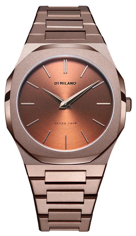 D1 Milano Ultra Thin Brown Dial Gold Steel Strap Watch for Unisex - D1-UTBJ10