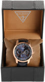 Guess Horizon Chronograph Blue Dial Blue Leather Strap Watch For Men - W0380G5